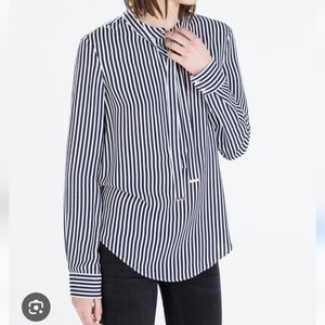 Zara Navy Blue And White Stripe Blouse Size Small